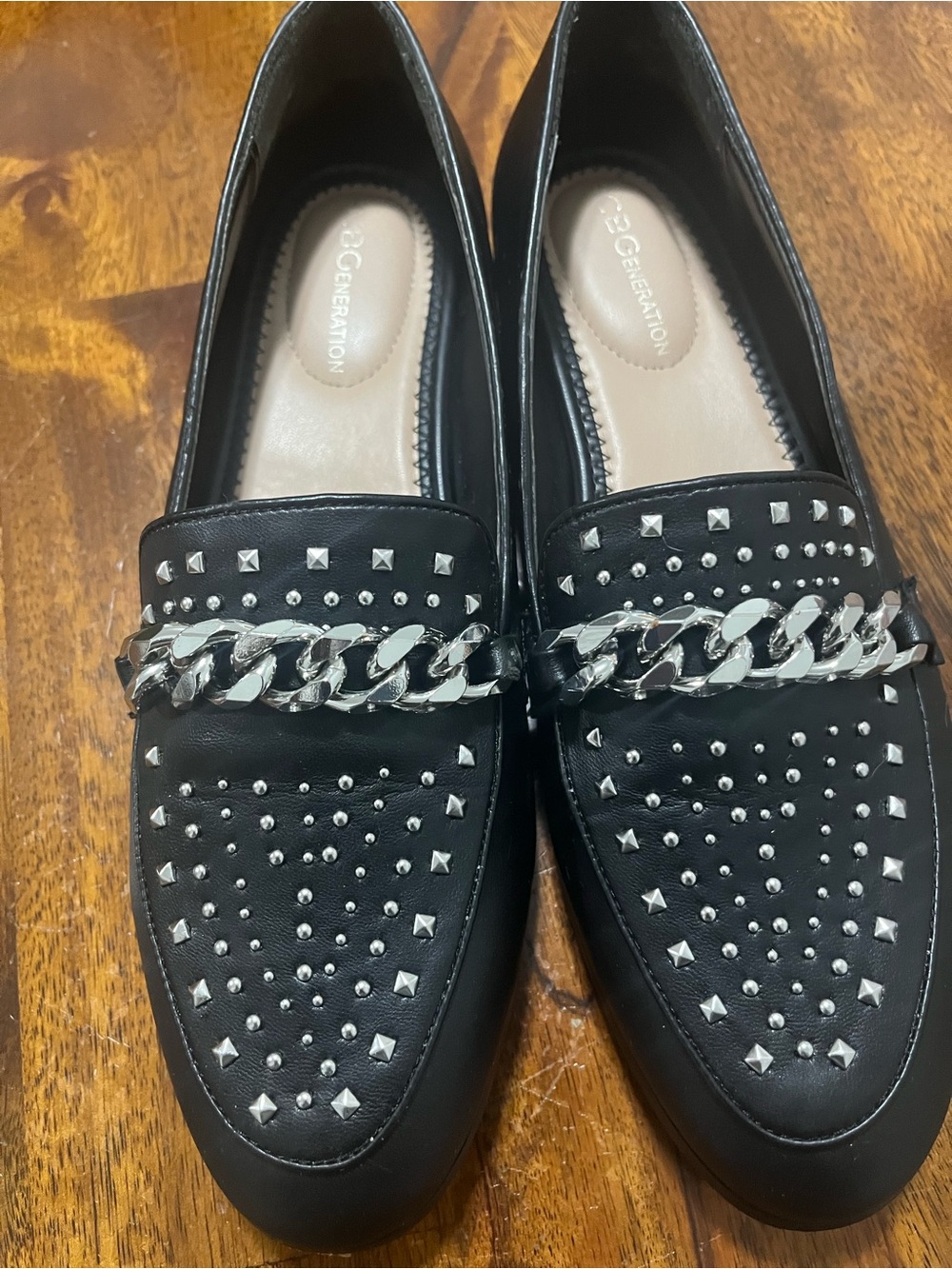 BCBG Black Studded Chain Loafers